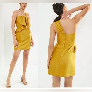 NWT Anthropologie Gold Bow-Tie Mini‎ Dress Size 14